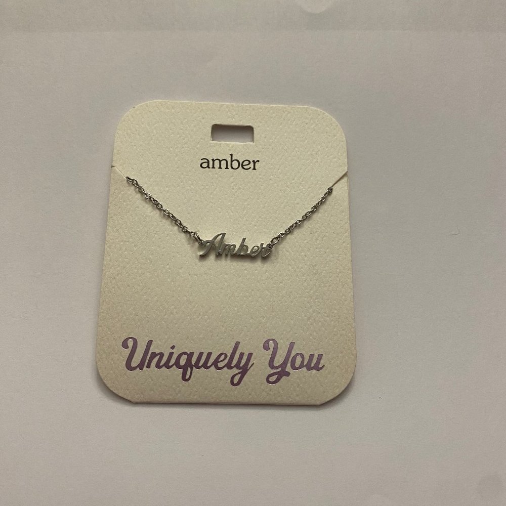 NWT Amber Personalized Name Silver Pendant 16-20" Necklace Uniquely You (A)